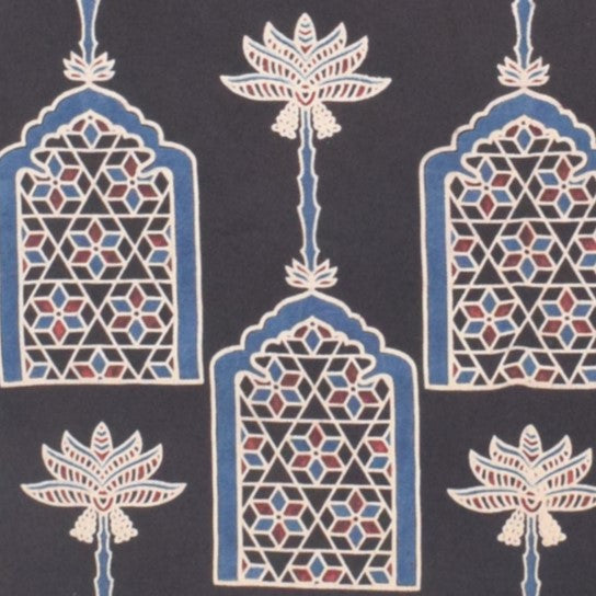 Ajrakh Modal Silk Natural Dye Screen Print Hand Printed Unstitched Kurta Fabric    2.5 Mtr  Length  -  SKU : JB01C01B