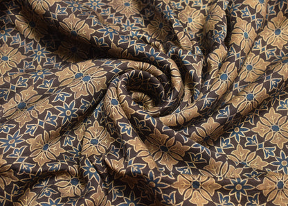Ajrakh Modal Silk Natural Dye Screen Print Hand Printed Unstitched Kurta Fabric    2.5 Mtr  Length  -  SKU : JB23B03M