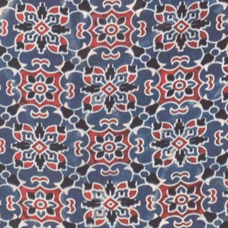 Ajrakh Modal Silk Natural Dye Screen Print Hand Printed Unstitched Kurta Fabric    2.5 Mtr  Length  -  SKU : JB23B03C