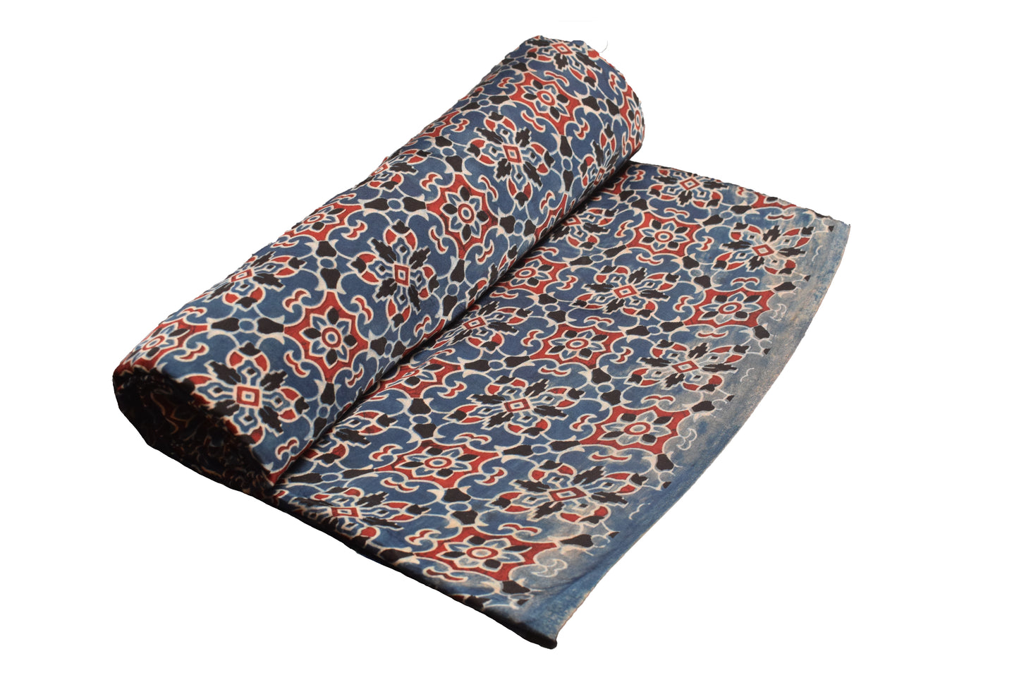 Ajrakh Modal Silk Natural Dye Screen Print Hand Printed Unstitched Kurta Fabric    2.5 Mtr  Length  -  SKU : JB23B03O