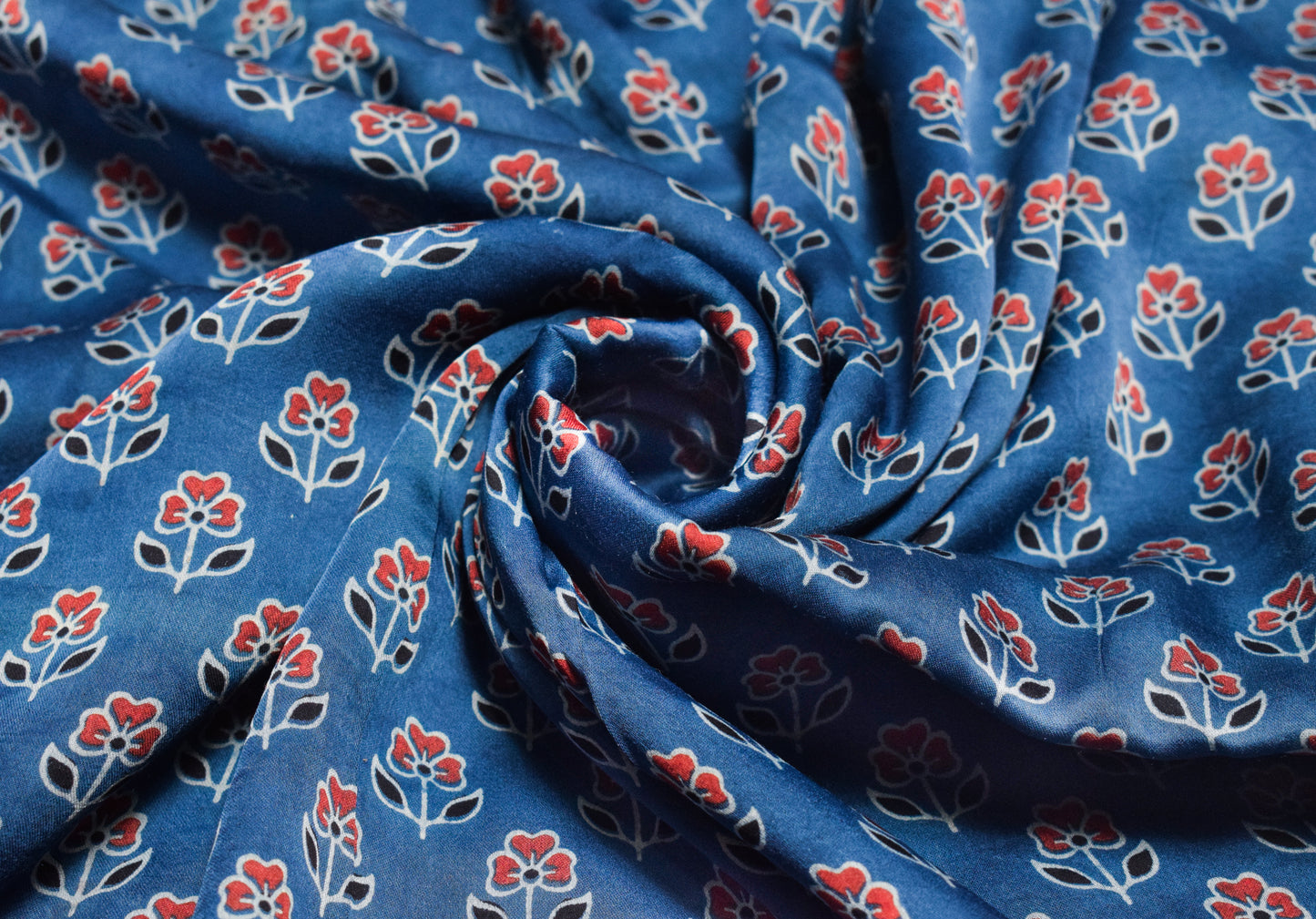 Ajrakh Modal Silk Natural Dye Screen Print Hand Printed Unstitched Kurta Fabric    2.5 Mtr  Length  -  SKU : JB30B01A