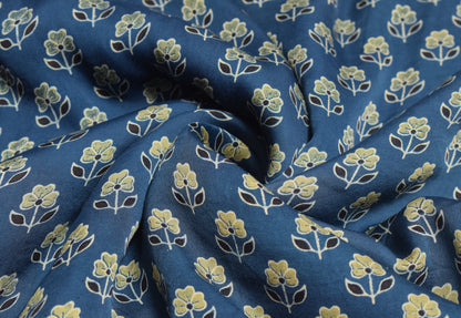Ajrakh Modal Silk Natural Dye Screen Print Hand Printed Unstitched Kurta Fabric    2.5 Mtr  Length  -  SKU : JB23B03G