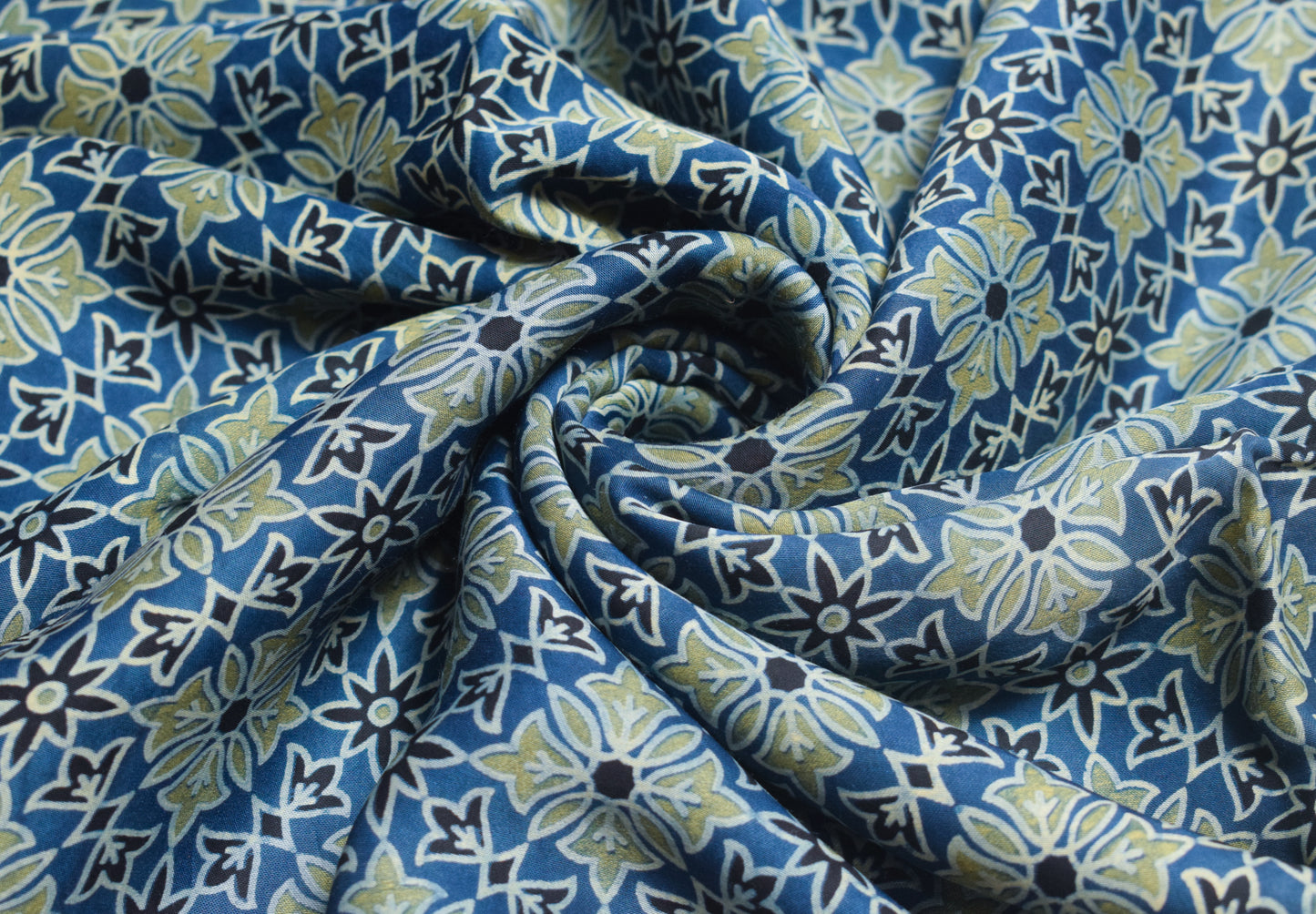 Ajrakh Modal Silk Natural Dye Screen Print Hand Printed Unstitched Kurta Fabric    2.5 Mtr  Length  -  SKU : JB23B03L
