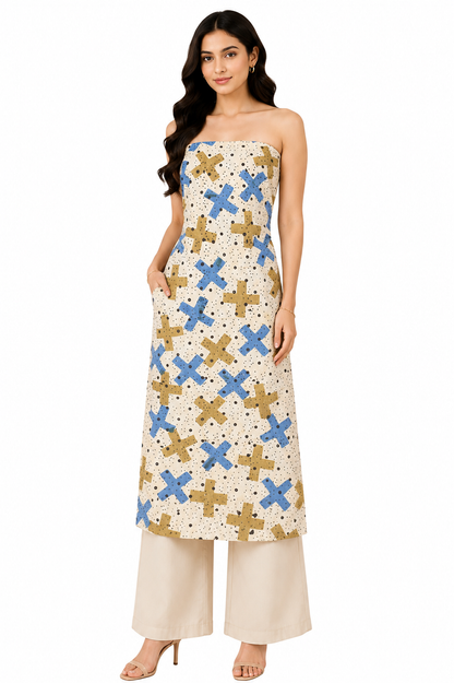 Hand Block Print Cotton Natural Dye Unstitched Kurta Fabric  2.5 Mtr Length - SKU : MS30501D