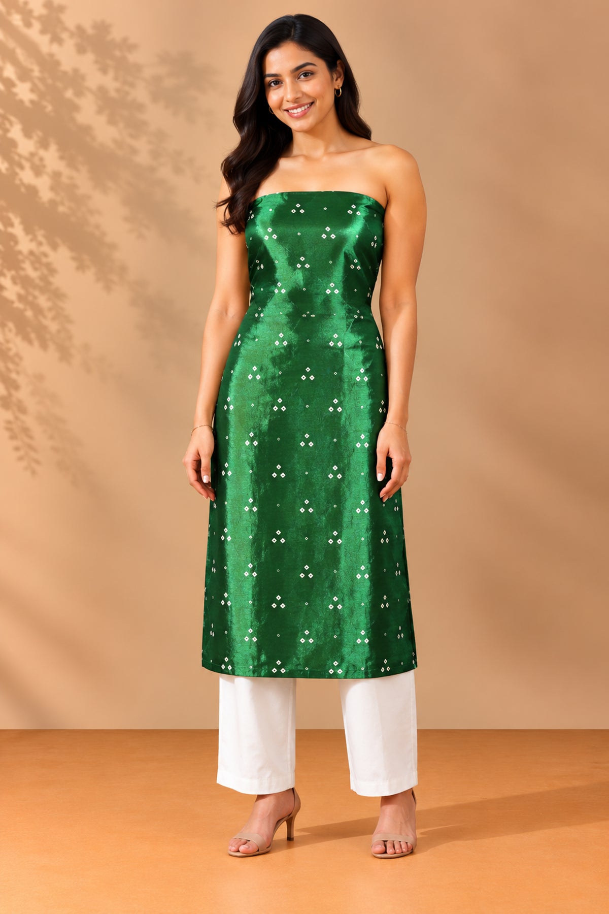 Bandhej [ Tie-Dye] Mashru Silk Unstitched Kurta Fabric  2.50 Mtr  Length  -  SKU : HM19A01C