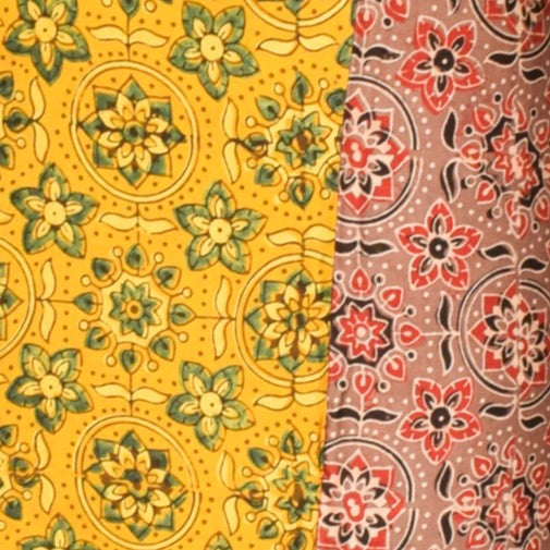 Ajrakh Modal Silk Natural Dye Applique Work Unstitched Kurta Fabric    3 Mtr  Length  -  SKU : EK18B01A