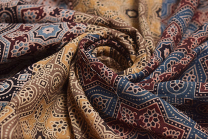 Ajrakh Cotton Natural Dye Applique Work Unstitched Kurta Fabric    2.5 Mtr  Length  -  SKU : EK18B02A