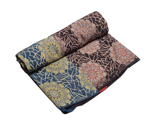 Ajrakh Cotton Natural Dye Applique Work Unstitched Kurta Fabric  Mtr Length  2.5 Mtr  Length  -  SKU : EK18B02B