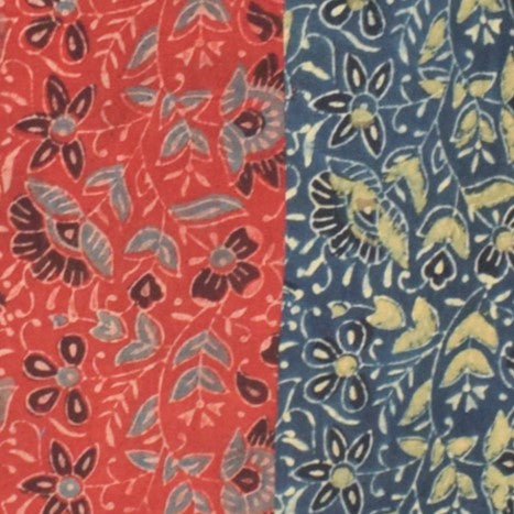 Ajrakh Cotton Natural Dye Applique Work Unstitched Kurta Fabric    3 Mtr  Length  -  SKU : EK18B02C