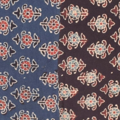 Ajrakh Cotton Natural Dye Applique Work Unstitched Kurta Fabric    2.5 Mtr  Length  -  SKU : EK18B02D