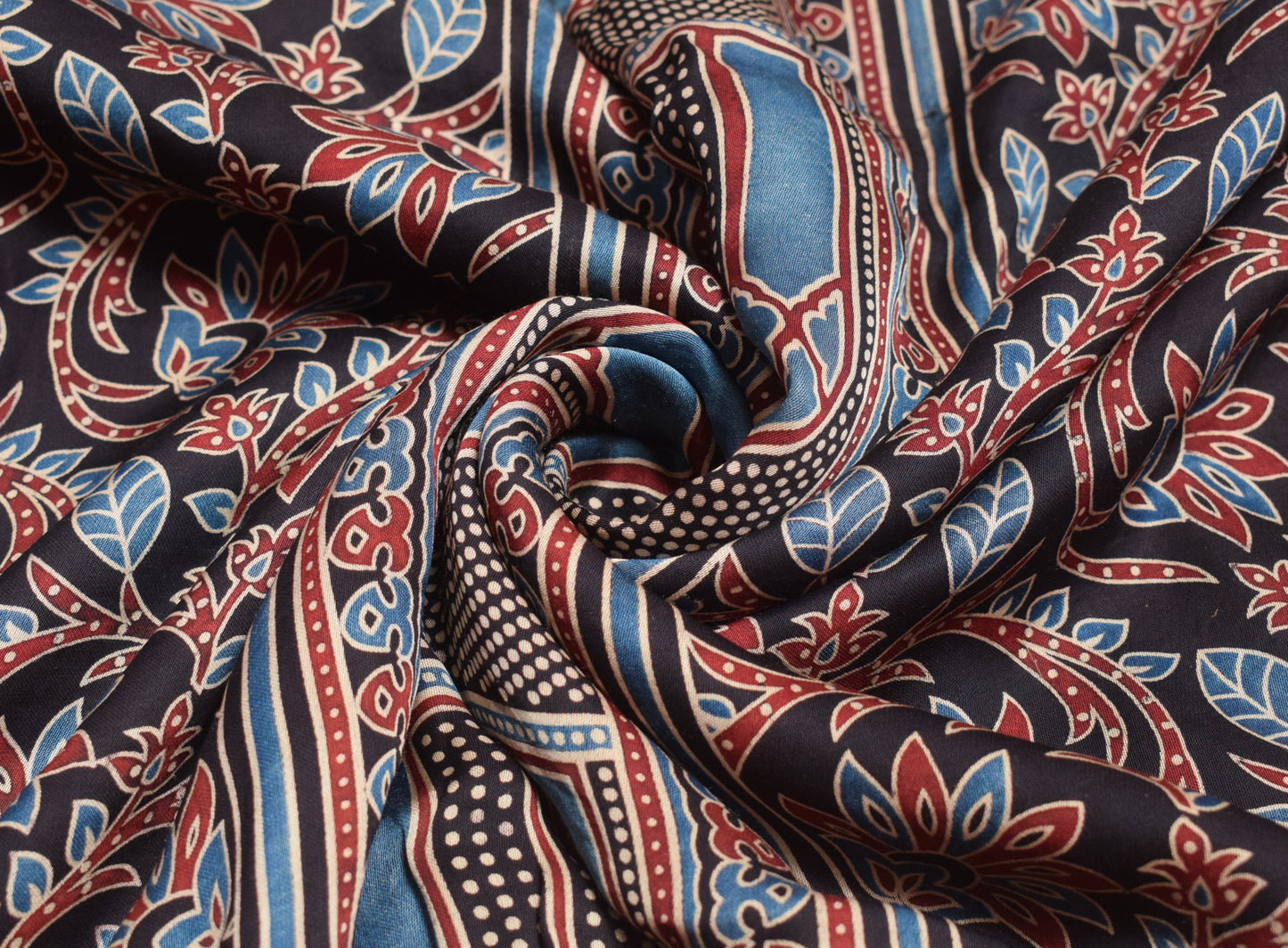 Ajrakh Modal Silk Natural Dye Panel design Screen Print Hand Printed Unstitched Kurta Fabric    2.5 Mtr  Length  -  SKU : JB23B02A