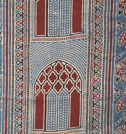 Ajrakh Modal Silk Natural Dye Panel design Screen Print Hand Printed Unstitched Kurta Fabric    2.5 Mtr  Length  -  SKU : JB23B02B