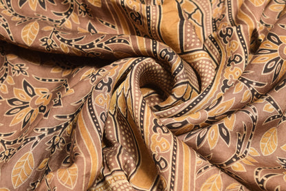Ajrakh Modal Silk Natural Dye Panel design Screen Print Hand Printed Unstitched Kurta Fabric    2.5 Mtr  Length  -  SKU : JB23B02C