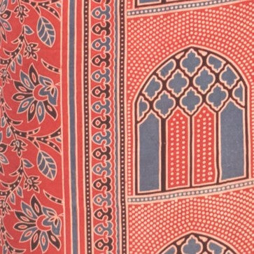 Ajrakh Modal Silk Natural Dye Panel design Screen Print Hand Printed Unstitched Kurta Fabric    2.5 Mtr  Length  -  SKU : JB23B02D