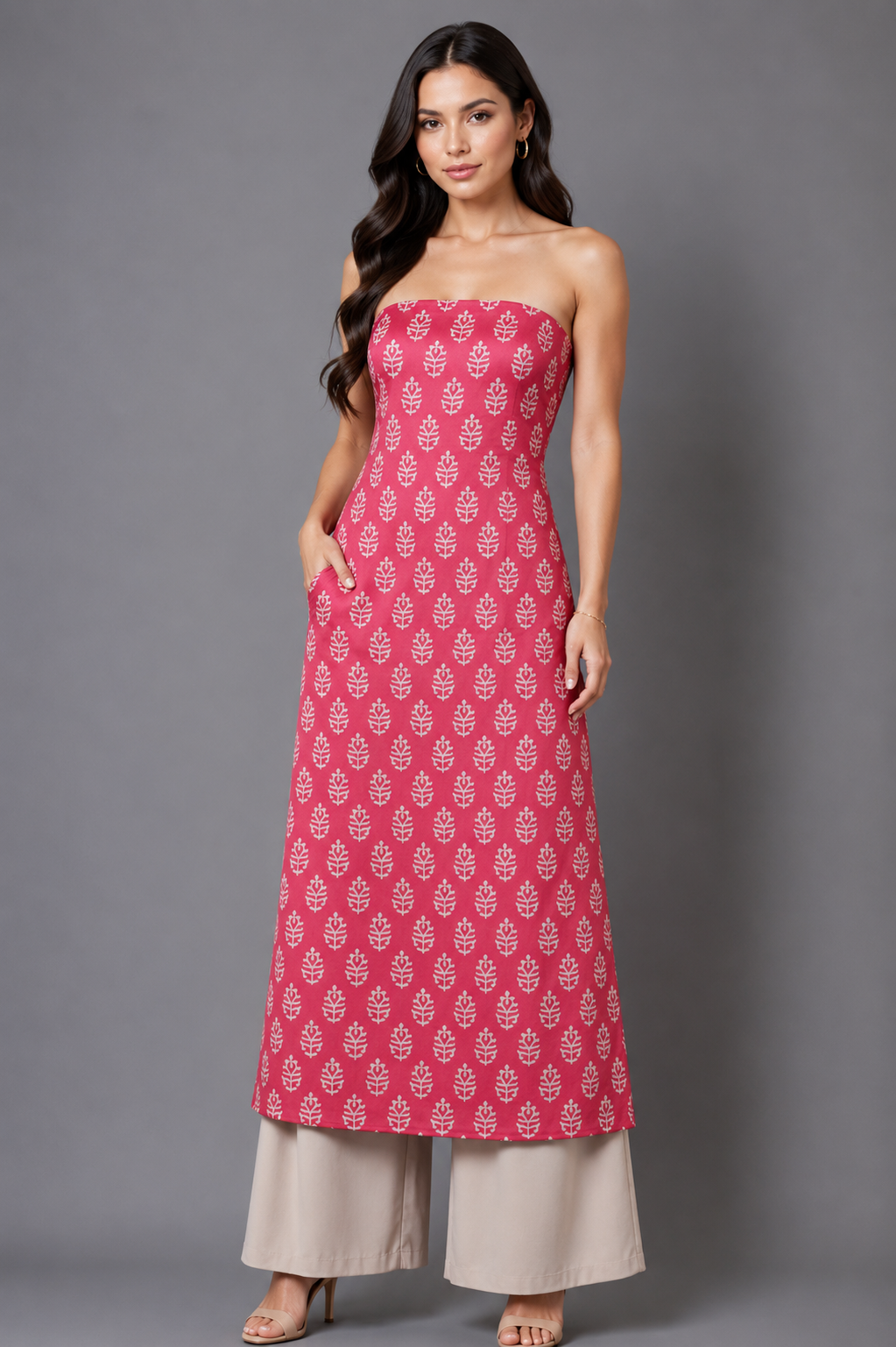 Screen Print Hand Printed Mashru Silk Unstitched Kurta Fabric   2.5 Mtr  Length  -  SKU : HM01C05C