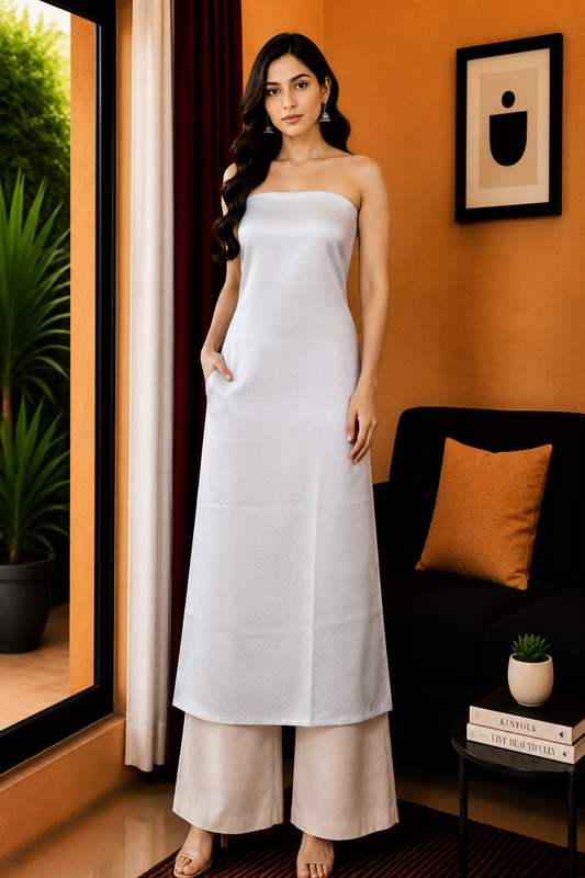 Grain [Dani] Weave Mashru Silk Handloom Unstitched Kurta Fabric   2.5 Mtr  Length  -  SKU : 0074-WHWH