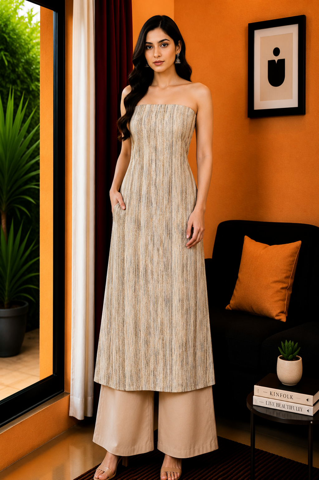 Weaving Design Fine Cotton Thread Dyeing Weaving Handloom Woven Unstitched Kurta Fabric 2.5 Mtr  Length  -  SKU : DV19402A