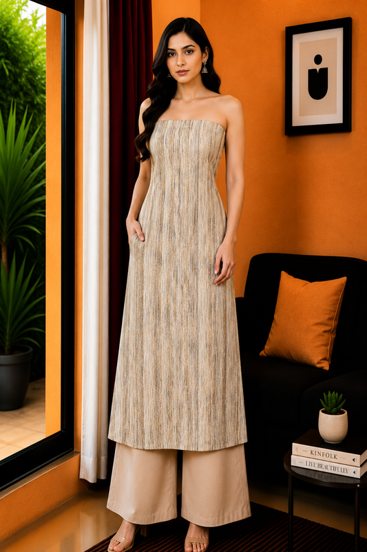 Weaving Design Fine Cotton Thread Dyeing Weaving Handloom Woven Unstitched Kurta Fabric 2.5 Mtr  Length  -  SKU : DV19402A