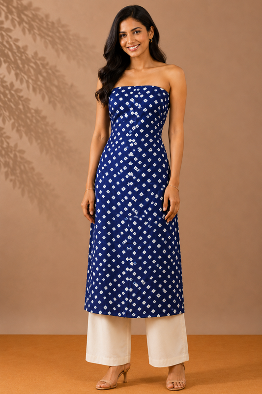 Bandhej [ Tie-Dye] Modal Silk Single Colour Bandhani Unstitched Kurta Fabric 2.5 Mtr  Length  -  SKU : 0090-BLWH