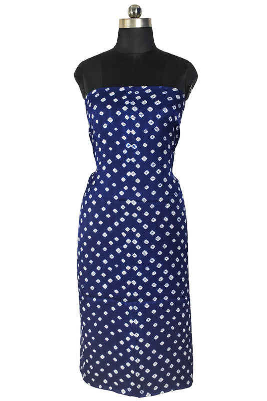 Bandhej [ Tie-Dye] Modal Silk Single Colour Bandhani Unstitched Kurta Fabric  Mtr Length  2.5 Mtr  Length  -  SKU : 0090-BLWH