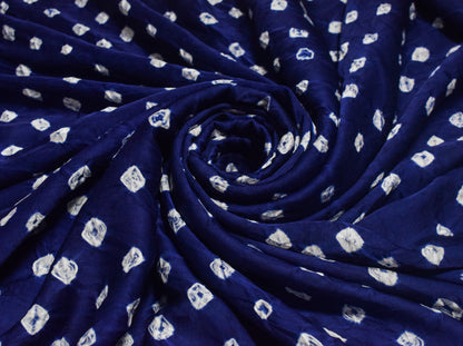 Bandhej [ Tie-Dye] Modal Silk Single Colour Bandhani Unstitched Kurta Fabric 2.5 Mtr  Length  -  SKU : 0090-BLWH
