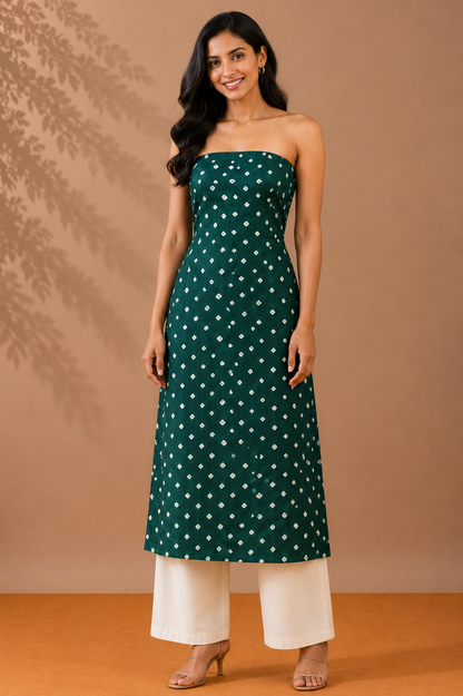 Bandhej [ Tie-Dye] Modal Silk Single Colour Bandhani Unstitched Kurta Fabric 2.5 Mtr  Length  -  SKU : 0090-GRWH