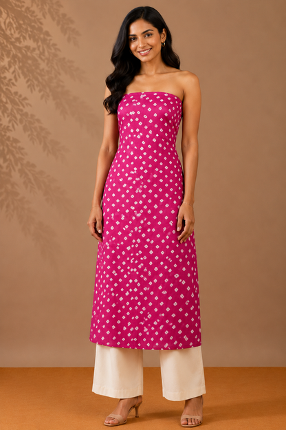 Bandhej [ Tie-Dye] Modal Silk Single Colour Bandhani Unstitched Kurta Fabric 2.5 Mtr  Length  -  SKU : 0090-LPWH