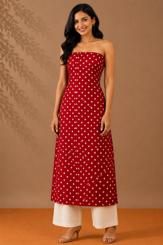 Bandhej [ Tie-Dye] Modal Silk Single Colour Bandhani Unstitched Kurta Fabric 2.5 Mtr  Length  -  SKU : 0090-MRWH