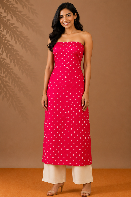 Bandhej [ Tie-Dye] Modal Silk Single Colour Bandhani Unstitched Kurta Fabric 2.5 Mtr  Length  -  SKU : 0090-PKWH