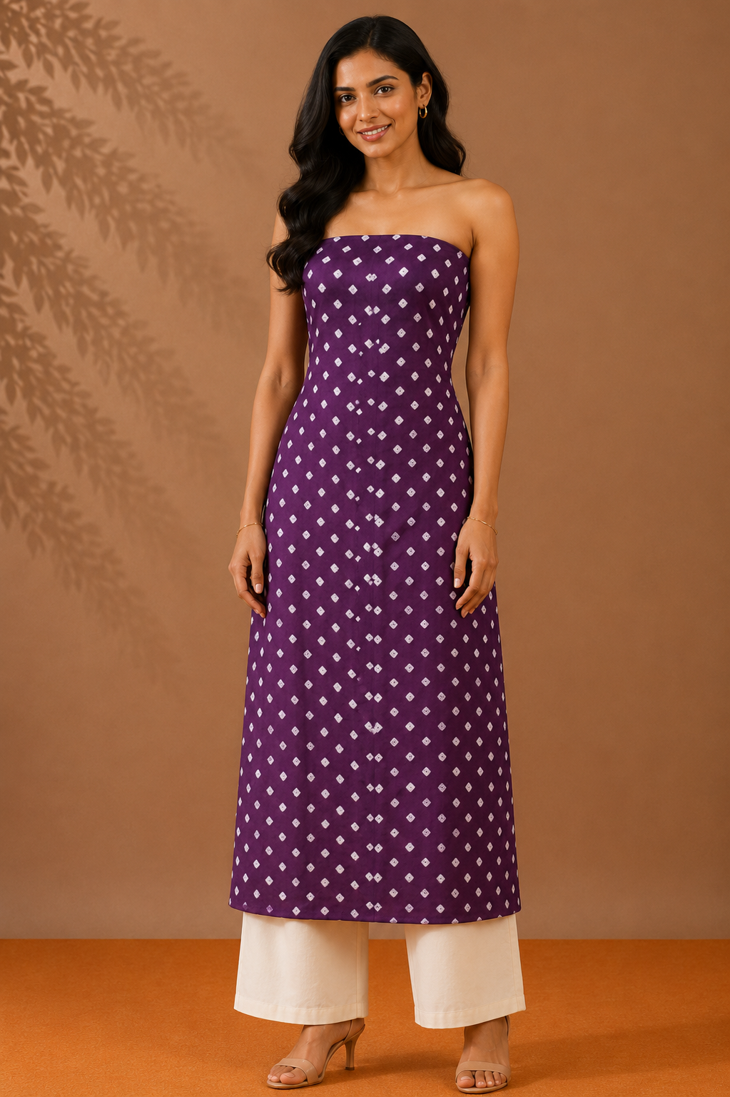 Bandhej [ Tie-Dye] Modal Silk Single Colour Bandhani Unstitched Kurta Fabric 2.5 Mtr  Length  -  SKU : 0090-PUWH