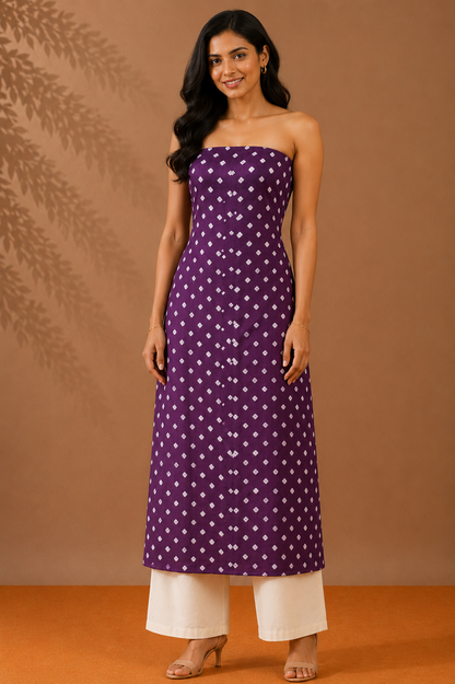 Bandhej [ Tie-Dye] Modal Silk Single Colour Bandhani Unstitched Kurta Fabric 2.5 Mtr  Length  -  SKU : 0090-PUWH