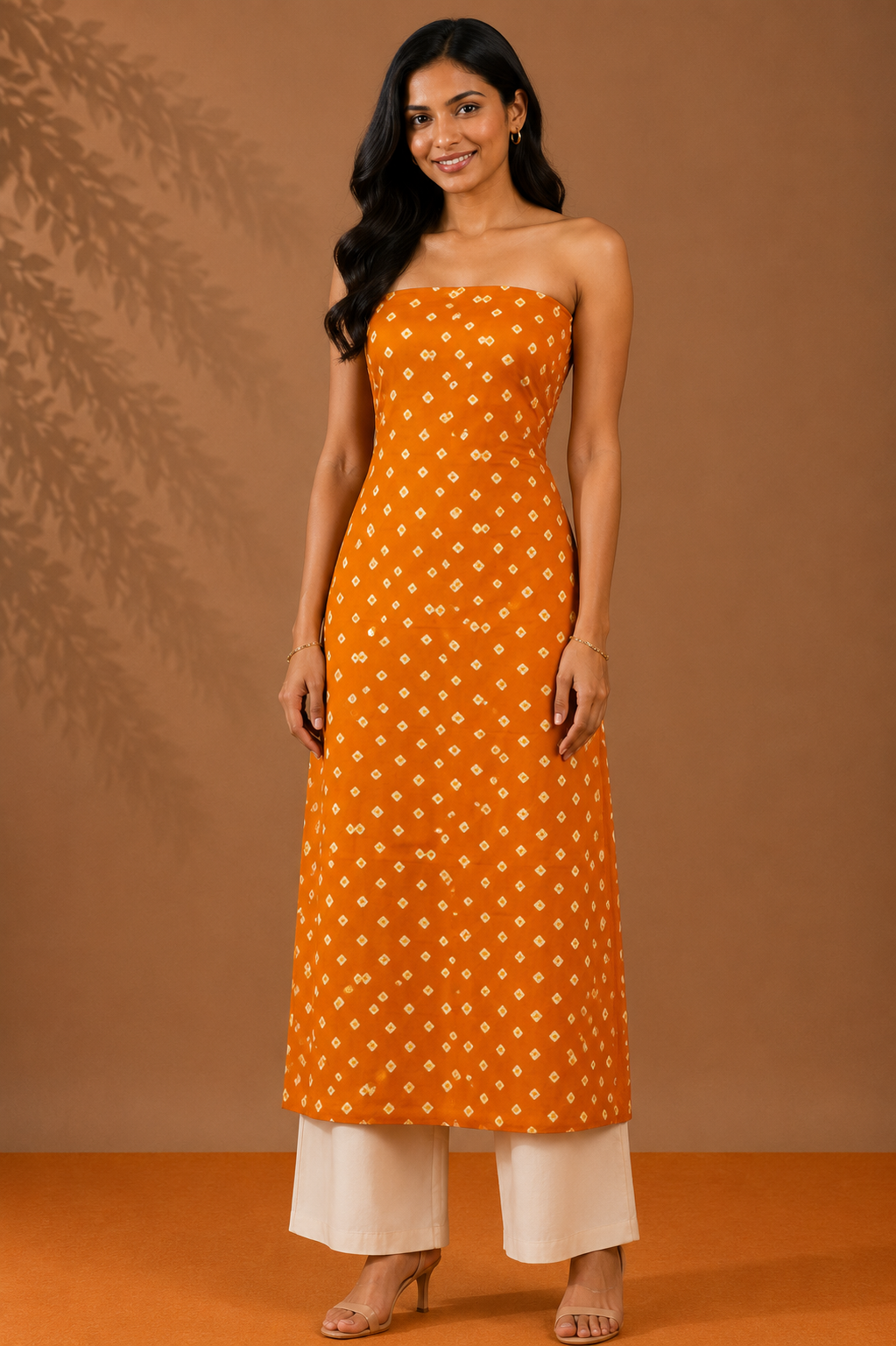 Bandhej [ Tie-Dye] Modal Silk Single Colour Bandhani Unstitched Kurta Fabric 2.5 Mtr  Length  -  SKU : 0090-RUWH