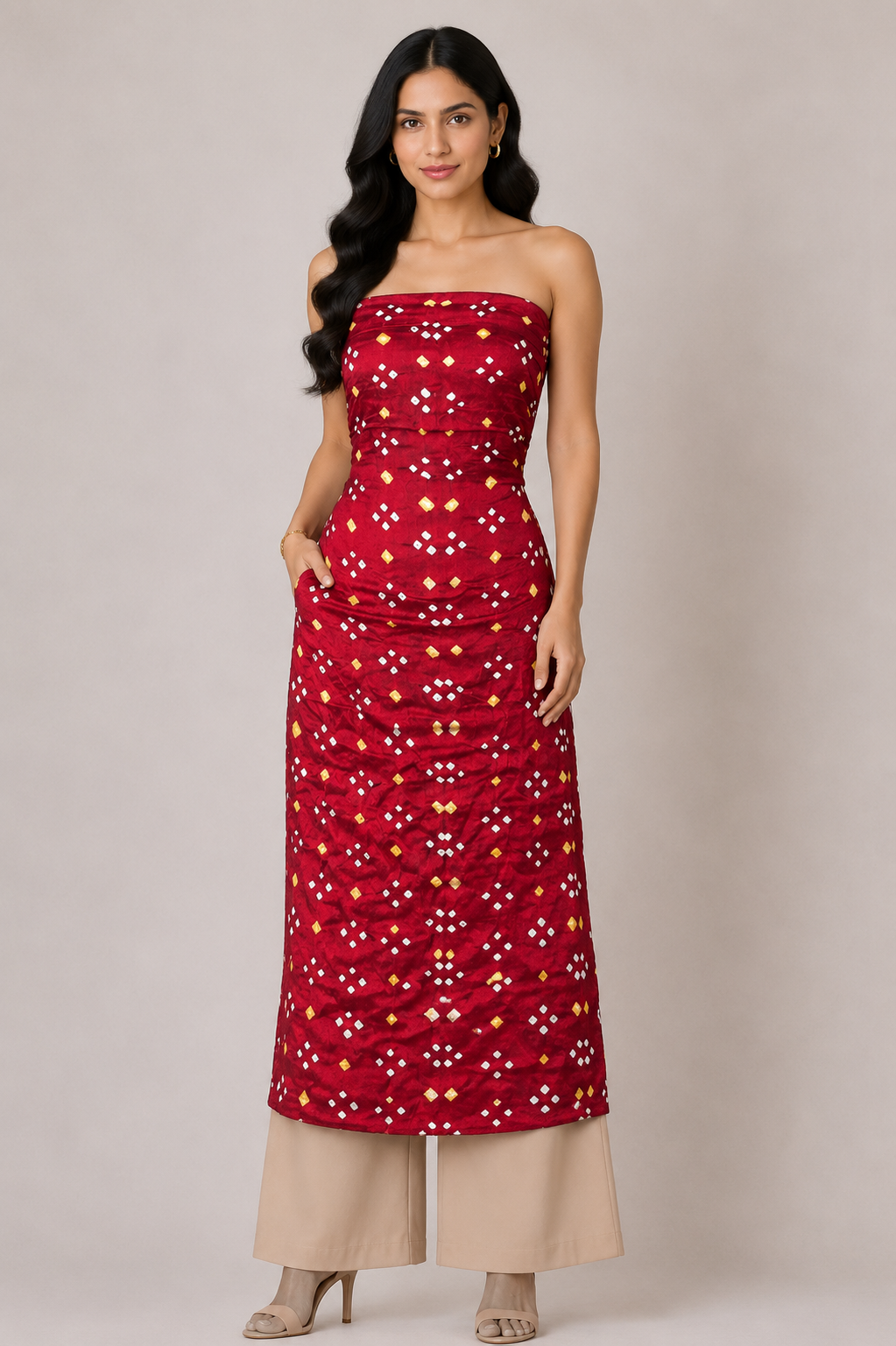 Multi (Bandhej - Tie Dye) Modal Silk Unstitched Kurta Fabric  Mtr Length  2.5 Mtr  Length  -  SKU : KH25801H