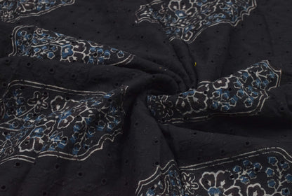 Ajrakh Cotton Natural Dye Hakoba Design Hand Block Print Unstitched Kurta Fabric  Mtr Length  2.5 Mtr  Length  -  SKU : MK12901E