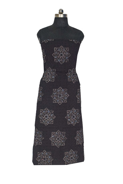 Ajrakh Cotton Natural Dye Hakoba Design Hand Block Print Unstitched Kurta Fabric  Mtr Length  2.5 Mtr  Length  -  SKU : MK12901L