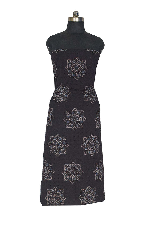 Ajrakh Cotton Natural Dye Hakoba Design Hand Block Print Unstitched Kurta Fabric  Mtr Length  2.5 Mtr  Length  -  SKU : MK12901L