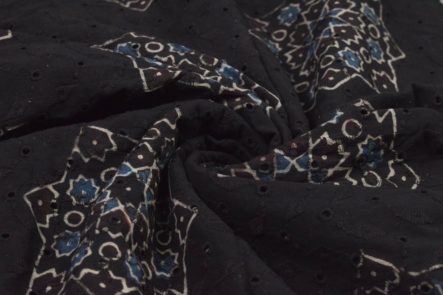 Ajrakh Cotton Natural Dye Hakoba Design Hand Block Print Unstitched Kurta Fabric  Mtr Length  2.5 Mtr  Length  -  SKU : MK12901L