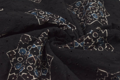 Ajrakh Cotton Natural Dye Hakoba Design Hand Block Print Unstitched Kurta Fabric  Mtr Length  2.5 Mtr  Length  -  SKU : MK12901L