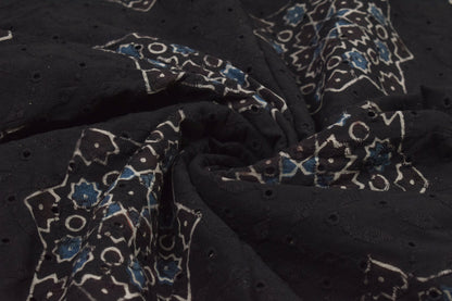 Ajrakh Cotton Natural Dye Hakoba Design Hand Block Print Unstitched Kurta Fabric  Mtr Length  2.5 Mtr  Length  -  SKU : MK12901L
