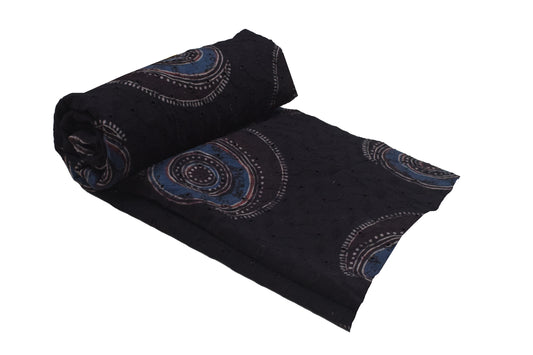 Ajrakh Cotton Natural Dye Hakoba Design Hand Block Print Unstitched Kurta Fabric  Mtr Length  3 Mtr  Length  -  SKU : MK12902C