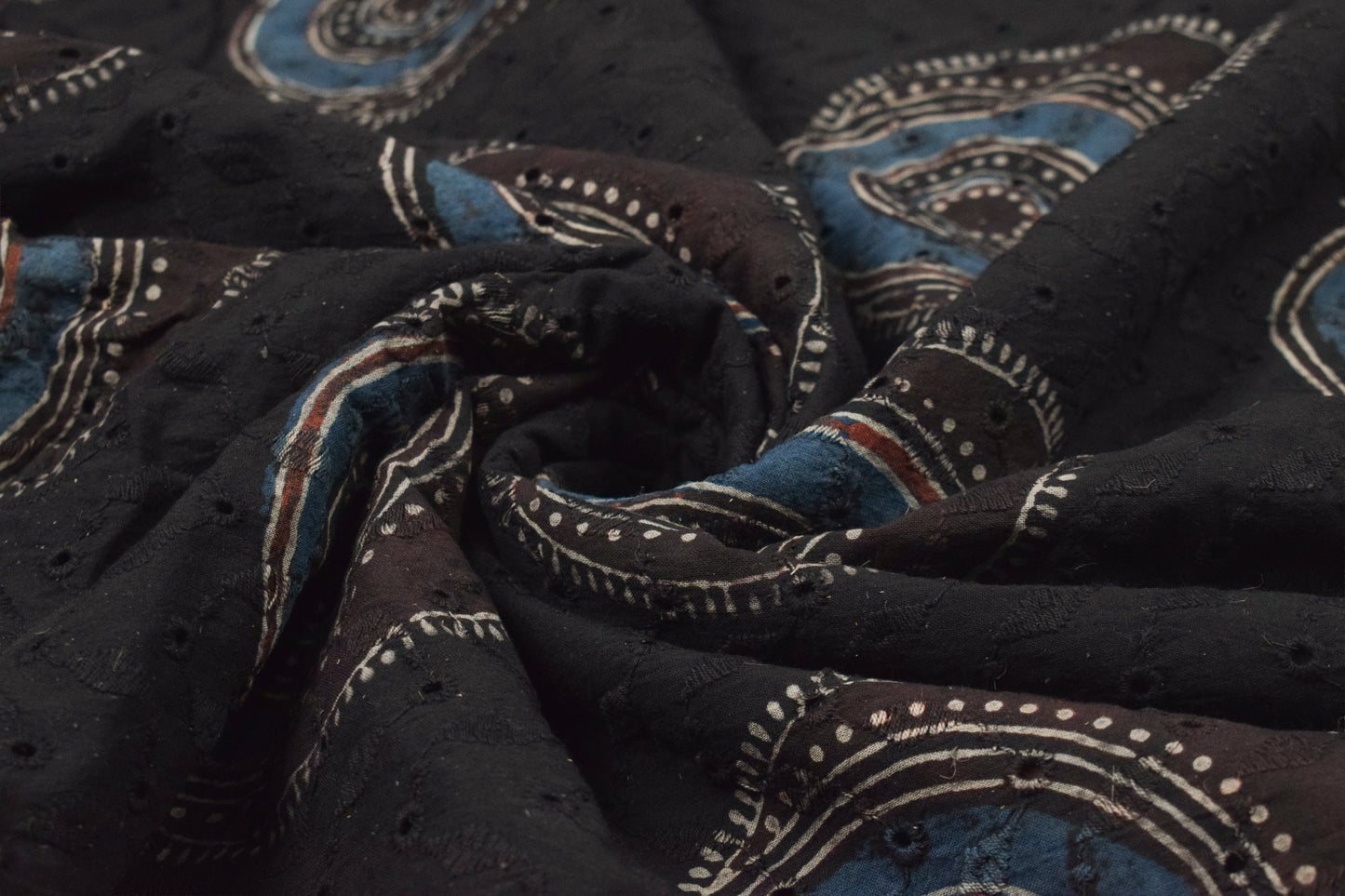 Ajrakh Cotton Natural Dye Hakoba Design Hand Block Print Unstitched Kurta Fabric  Mtr Length  3 Mtr  Length  -  SKU : MK12902C