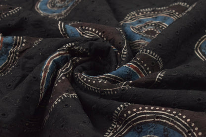 Ajrakh Cotton Natural Dye Hakoba Design Hand Block Print Unstitched Kurta Fabric  Mtr Length  3 Mtr  Length  -  SKU : MK12902C