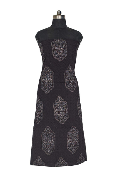 Ajrakh Cotton Natural Dye Hakoba Design Hand Block Print Unstitched Kurta Fabric  Mtr Length  2.75 Mtr  Length  -  SKU : MK12903G