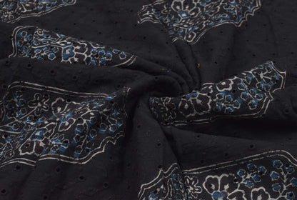 Ajrakh Cotton Natural Dye Hakoba Design Hand Block Print Unstitched Kurta Fabric  Mtr Length  2.75 Mtr  Length  -  SKU : MK12903G