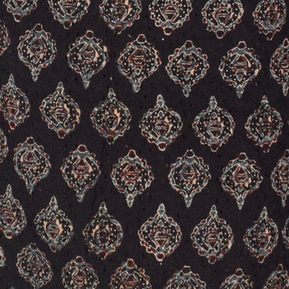 Ajrakh Cotton Natural Dye Hakoba Design Hand Block Print Unstitched Kurta Fabric  Mtr Length  2.5 Mtr  Length  -  SKU : AI06A04D