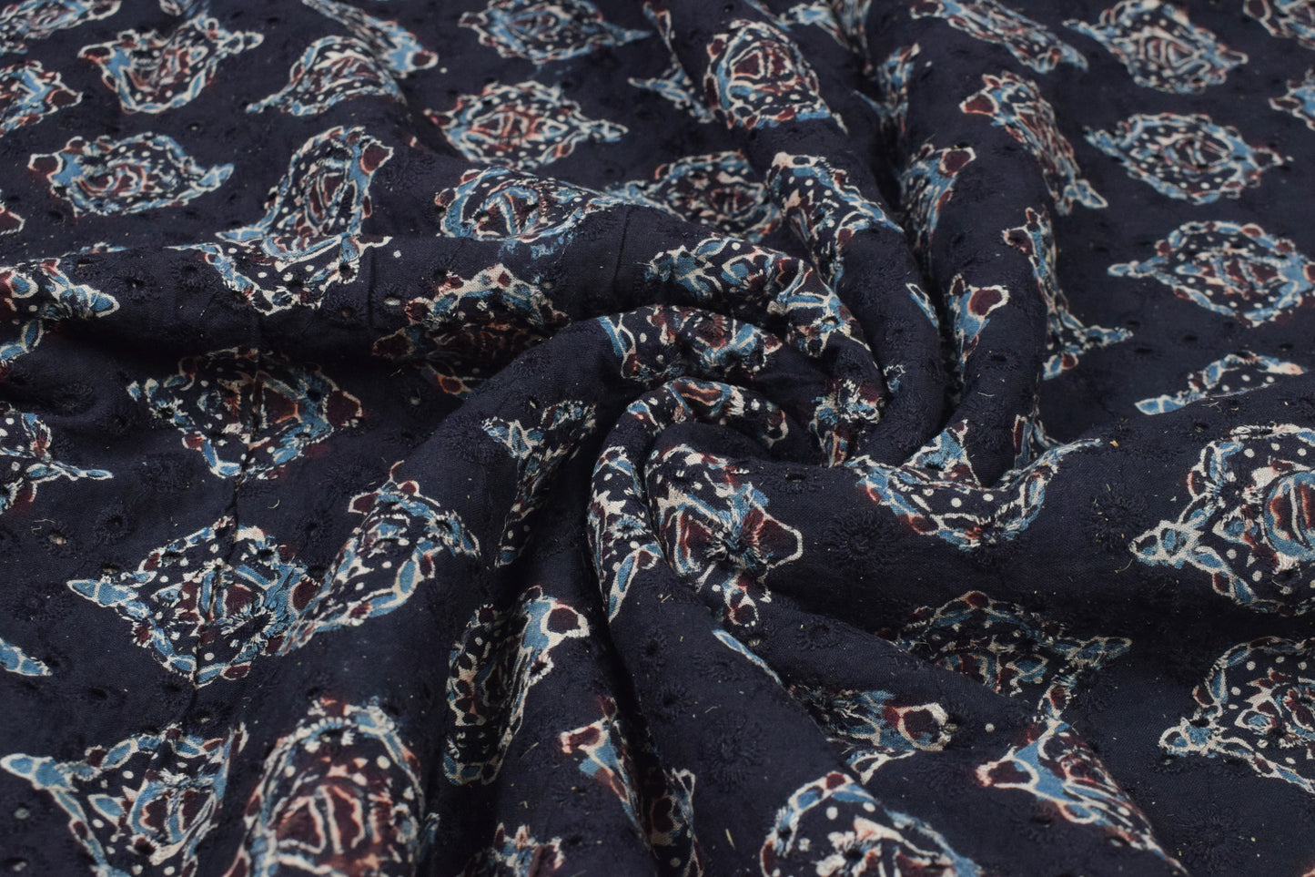 Ajrakh Cotton Natural Dye Hakoba Design Hand Block Print Unstitched Kurta Fabric  Mtr Length  1.5 Mtr  Length  -  SKU : AI06A05D