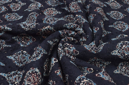 Ajrakh Cotton Natural Dye Hakoba Design Hand Block Print Unstitched Kurta Fabric  Mtr Length  1.5 Mtr  Length  -  SKU : AI06A05D