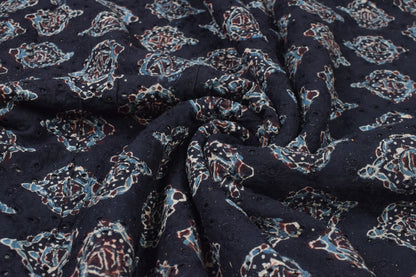 Ajrakh Cotton Natural Dye Hakoba Design Hand Block Print Unstitched Kurta Fabric  Mtr Length  1.5 Mtr  Length  -  SKU : AI06A05D