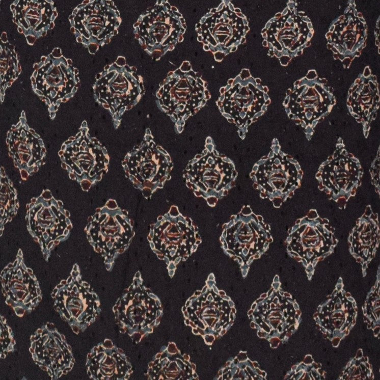 Ajrakh Cotton Natural Dye Hakoba Design Hand Block Print Unstitched Kurta Fabric  Mtr Length  1.5 Mtr  Length  -  SKU : AI06A05D