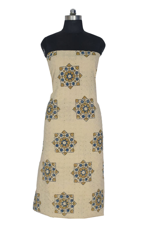 Ajrakh Cotton Natural Dye Hakoba Design Hand Block Print Unstitched Kurta Fabric  Mtr Length  2.5 Mtr  Length  -  SKU : MK12901M